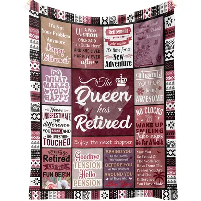 The Queen Has Retired Quote Collage Blanket featuring celebratory text