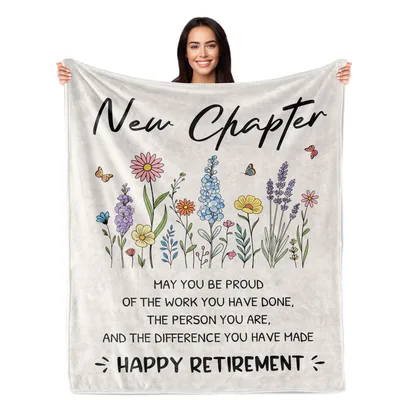 Wildflowers Retirement Message Blanket featuring New Chapter text