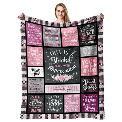 Appreciation Thank You Quotes Blanket featuring a patchwork of pink