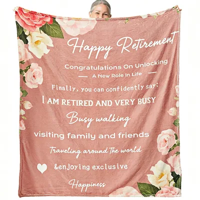 Happy Retirement Congratulations Floral Blanket featuring pink roses