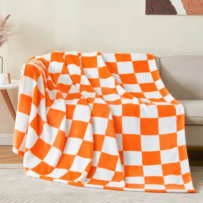 Checkerboard Throw Blanket in Bold Orange and White