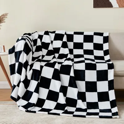 Black and White Blanket with a Checkered Pattern