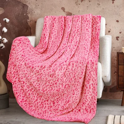 Cheetah Print Throw Blanket Pink Leopard Pattern Soft Fleece