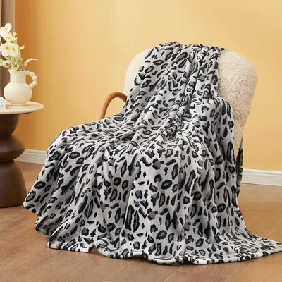 Silver Leopard Print Blanket featuring a bold black