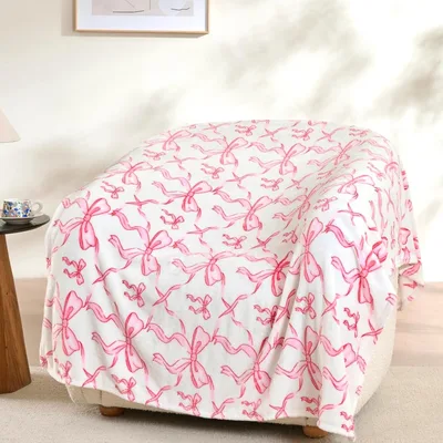 Pink Bow Blanket: Coquette Aesthetic Throw for Preppy Bedrooms