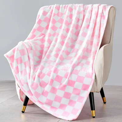 Pink Checkered Blanket: Retro Pink and White Grid Design for Home