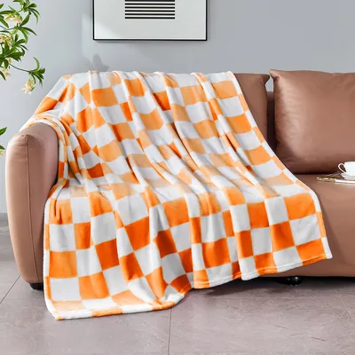 Orange Checkered Blanket: Retro Orange and White Checker Pattern Throw