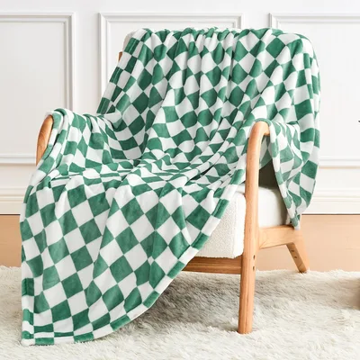 Green Checkered Blanket: Retro Diamond Pattern for Boho Interiors