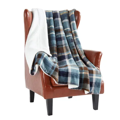 Plaid Throw Blanket Classic Blue and Brown Checkered Design