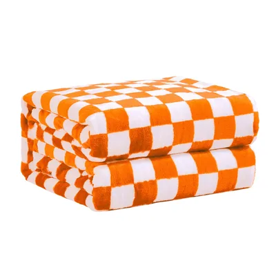 Retro Checkered Blanket: Orange and White Checkerboard Throw