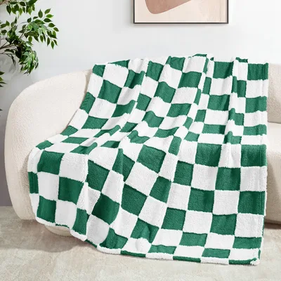 Green and White Checkered Blanket for Retro Pattern Lovers