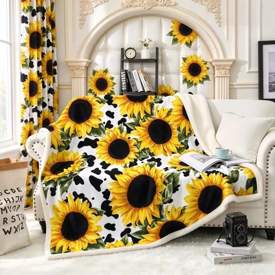 Cow Print Sunflower Blanket: Bold Floral and Cattle Spot Design
