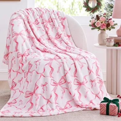 Coquette Bow Blanket Pink Ribbon Pattern Throw