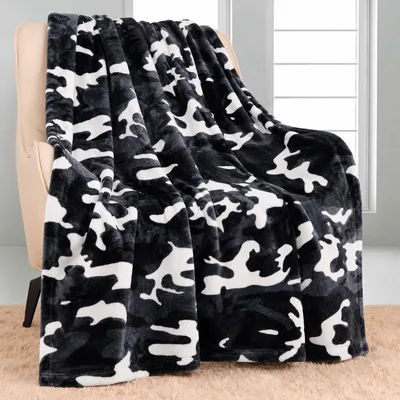Camo Print Blanket Black Camouflage Pattern for Outdoorsy Vibes