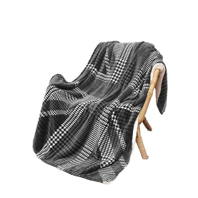Houndstooth Plaid Pattern Blanket featuring a bold black