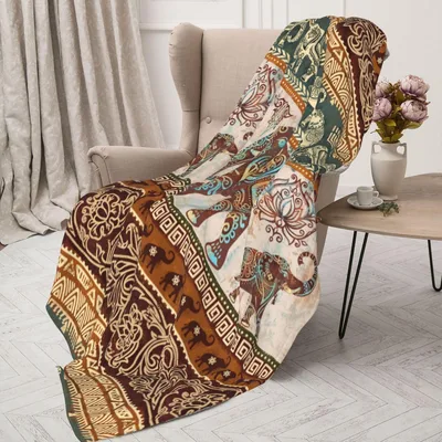 Elephant Boho Ethnic Pattern Blanket: Decorative Elephant Art