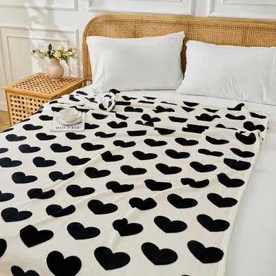 Black Heart Pattern Blanket featuring bold black hearts