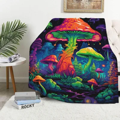 Psychedelic Mushroom Forest Art Blanket for Vibrant Home Decor
