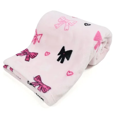 Pink Bow Pattern Blanket: Soft Pink Bows and Hearts Design