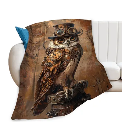 Steampunk Owl Owl Art Blanket featuring a vintage owl