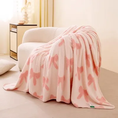 Pink Bows Pattern Blanket: Preppy Bow Print Throw