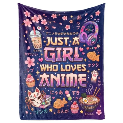 Anime Girl Kawaii Blanket Just Girl Who Loves Anime Design