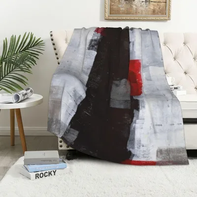 Abstract Painting Art Blanket: Bold Grey and Red Abstract Design