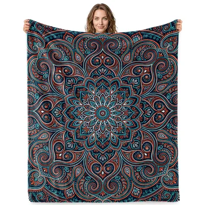 Boho Mandala Paisley Pattern Blanket for Retro Art Lovers