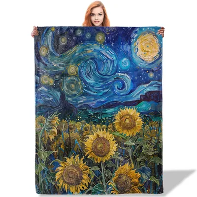Starry Night Sunflowers Painting Blanket for Art Lovers