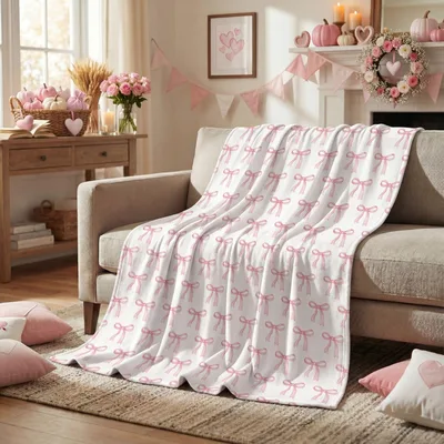 Pink Bows on White Blanket: Cute Bow Pattern for Cozy Rooms