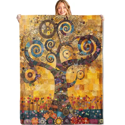 Tree of Life Art Blanket: Retro Spiral Floral Design for Nature Lovers