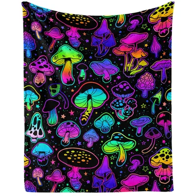 Mushroom Galaxy on Black Blanket: Psychedelic Fungi Pattern