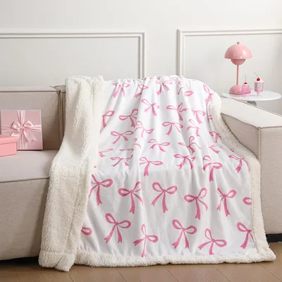 Pink Bows on White Backed Blanket: Preppy Bow Pattern Design