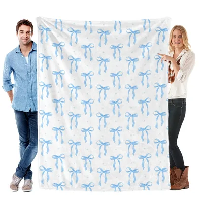 Blue Bow Pattern Blanket: Watercolor Ribbon Design for Cozy Rooms