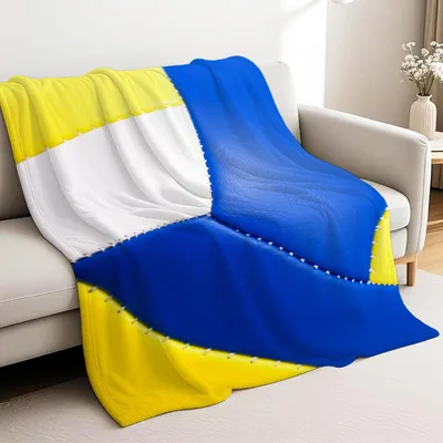 Blue Yellow Patchwork Blanket: Retro Volleyball Block Design