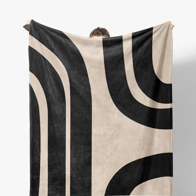 Abstract Mid Century Modern Blanket Bold Curves and Neutral Tones