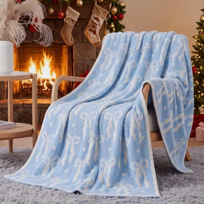 Blue Bow Pattern Design Blanket: Soft Blue Ribbon Throw
