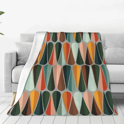 Mid Century Retro Teardrop Blanket featuring abstract geometric shapes