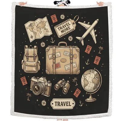 Vintage Travel Adventure Icons Blanket featuring vintage luggage