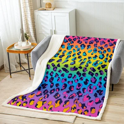 Rainbow Gradient Leopard Print Blanket for Bold Room Decor