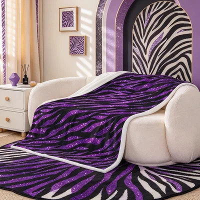 Purple Zebra Print Pattern Blanket for Glittery Wild Animal Style