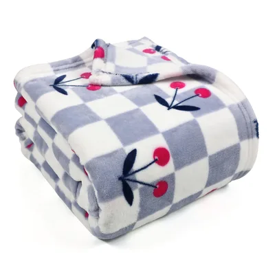 Cherry Check Pattern Blanket: Retro Checkerboard with Red Cherries