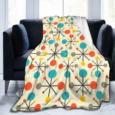 Mid Century Atomic Dots Blanket featuring retro starburst patterns