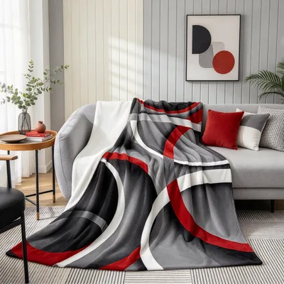 Circle Swirl Line Art Blanket for Retro Interior Design Lovers