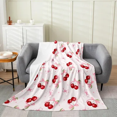 Cherry Pattern with Bowknots Blanket: Sweet Retro Fruit Design