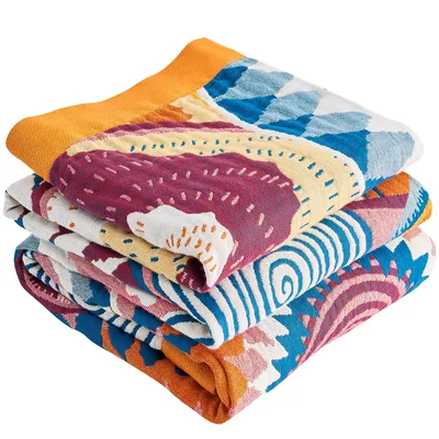 Colorful Boho Geometric Pattern Blanket for Retro Home Decor