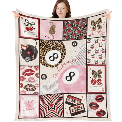 Retro Pattern Collage Blanket: Lucky Girl Y2K Aesthetic Throw