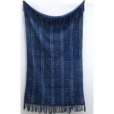Indigo Mudcloth Block Print Blanket for Boho Interiors