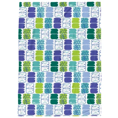 Blue Green Geometric Blocks Blanket with Retro Soccer Pattern