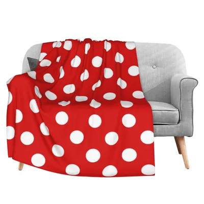Red Polka Dot Pattern Blanket: Bold White Dots on Red Fleece